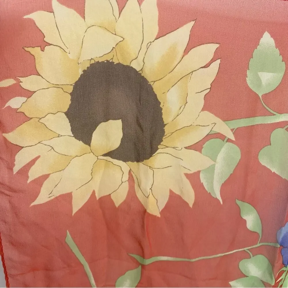 Silk Scarf Floral‎ Hand Stitched Edge Luxury